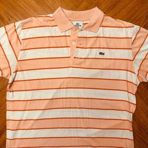 Lacoste Polo Men's Size 7 Pink Salmon White Short Sleeve Shirt Striped Preppy